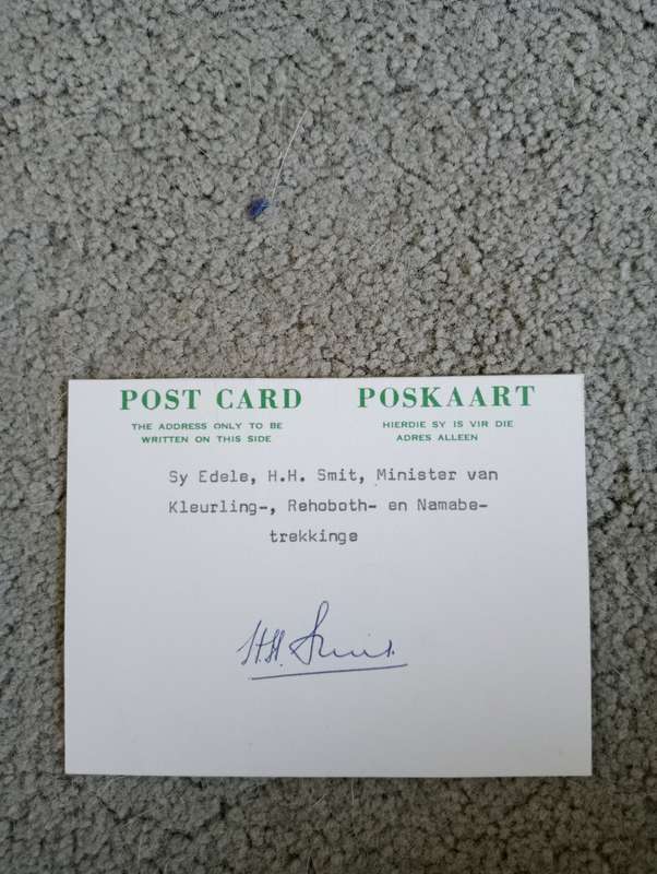 RSA-SCARCE OFFICIAL  POSTCARD SIGNED BY THE MINISTRY COLOURED,REHOBOTH AND NAMA RELATIONS !!!!