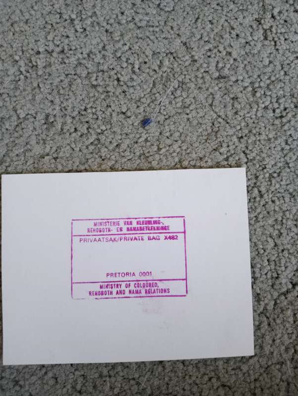 RSA-SCARCE OFFICIAL  POSTCARD SIGNED BY THE MINISTRY COLOURED,REHOBOTH AND NAMA RELATIONS !!!!