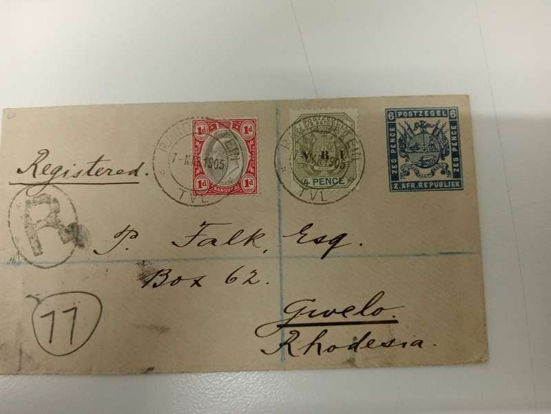1905  A VERY SCARCE CLEAN CARD FULL OF BACK STAMPS TO GWELO RHODESIA