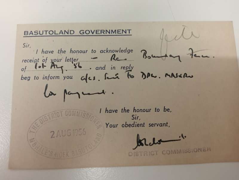 BOTSWANA-INTERESTING COVER SIGNED BY DISTRICT COMMISSIONER BASUTOLAND