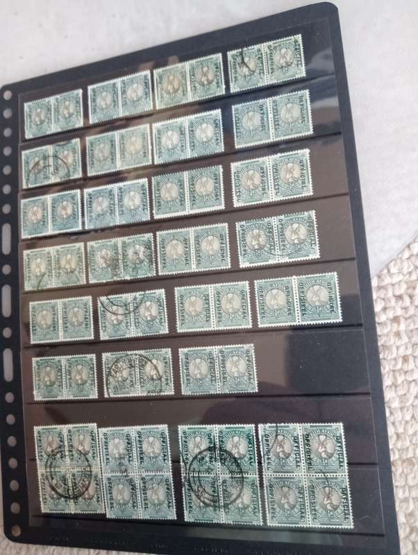 HUGE COLLECTION OF THE 1/2d OFFICIALS ALL PAIRS,BLOCKS ETC SEE BELOW-VARIETIES ETC