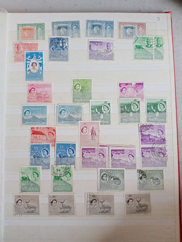 MAURITIUS AND SEYCHELLES IN A STOCK BOOK-MANY EARLY USEFUL,KGVI SEYCHELLES HAS TONING -CONDITION ISS