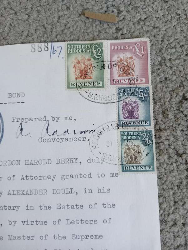 RHODESIA`S   SCARCE SUPERB AND CLEAN FOR THESES   REVENUE DOCUMENTS-NB SEE ALL BELOW !!
