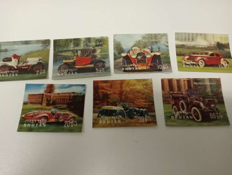 BHUTAN-SCARCE CARS SET LAMINATED PLASTIC 3D ISSUES VFM-H.R.