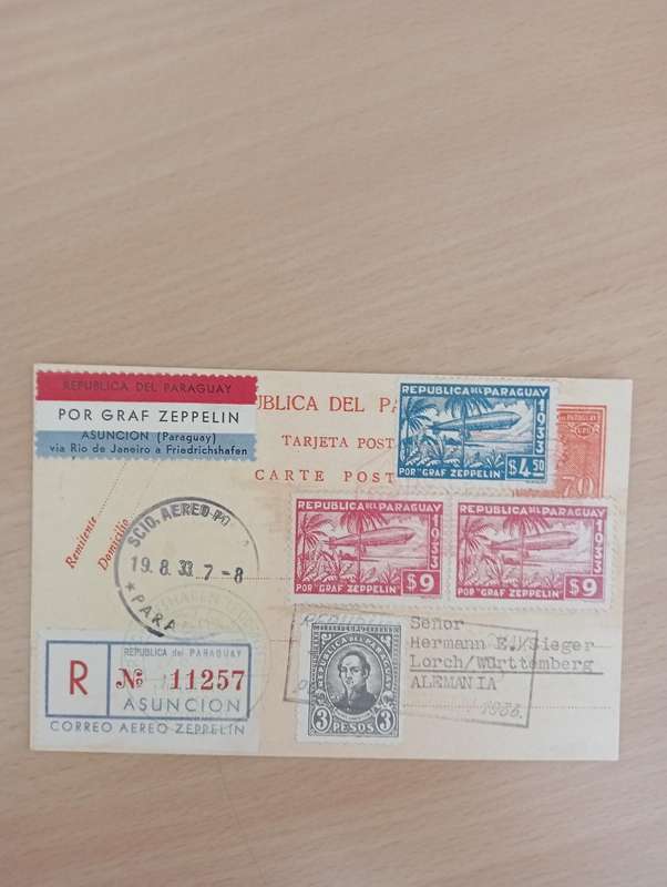 LOVELY VERY SCARCE  " ZEPPELIN COVER " 1933 FROM PARAGUAY TO GERMANY THEN TO ALEMANIA !!
