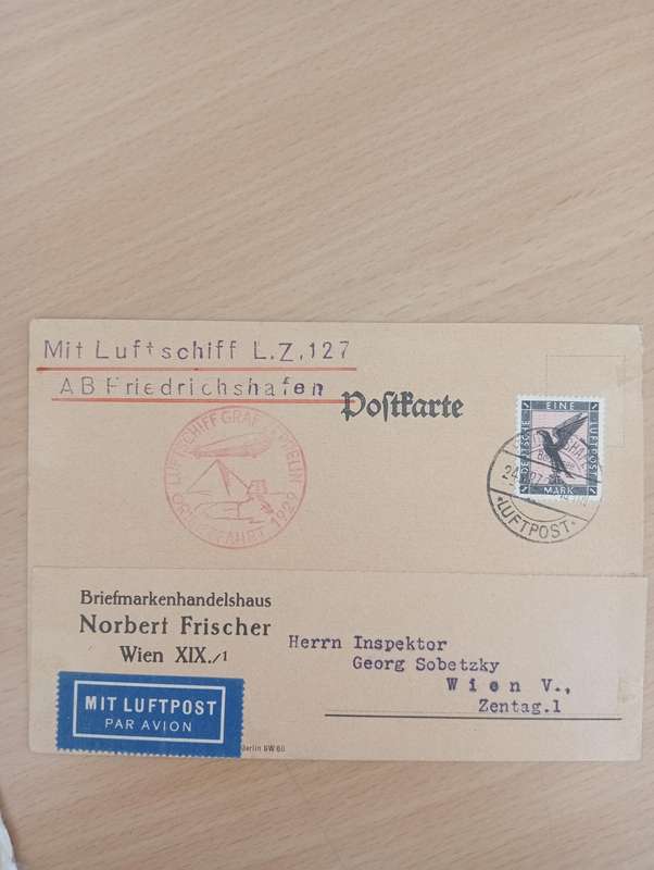 LOVELY VERY SCARCE  " ZEPPELIN CARD " 1929 TO ZENTAG.1