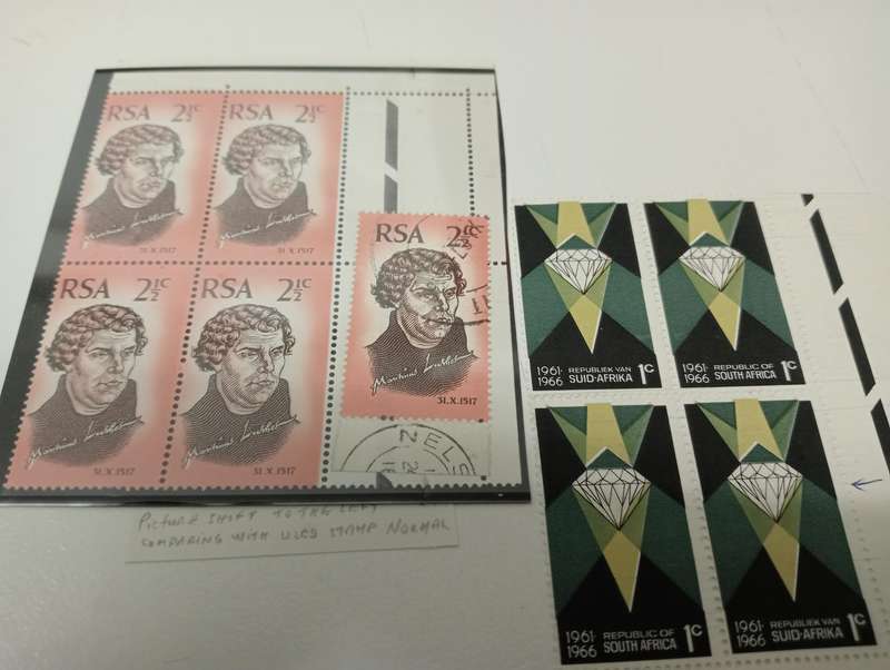 RSA-TWO VFM BLOCKS SHOWING PRINTING ERROR " HEAD SHIFT + COLOUR SHIFT AND FLAWS "