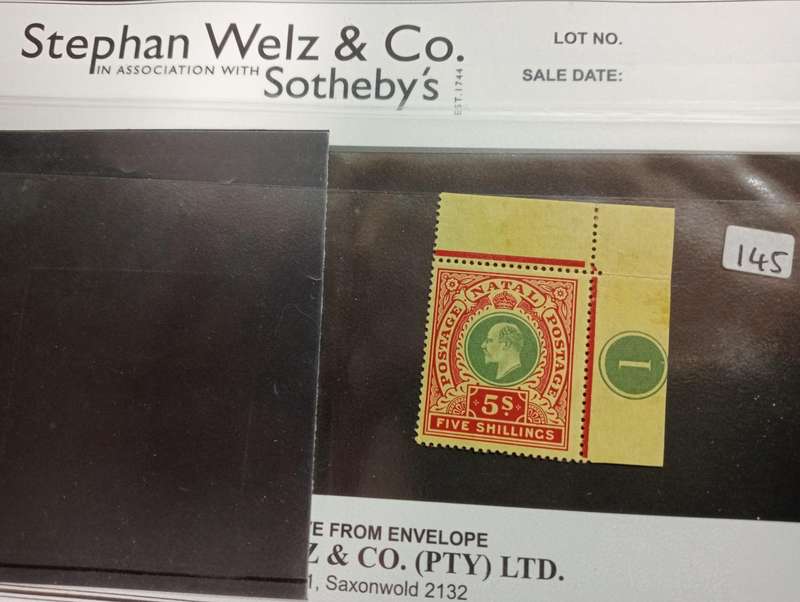 NATAL EDWARD SCARCE 5 SHILLING CORNER PLATE UMM SACC 143 EX STEPHAN WELZ & SOTHEBYS