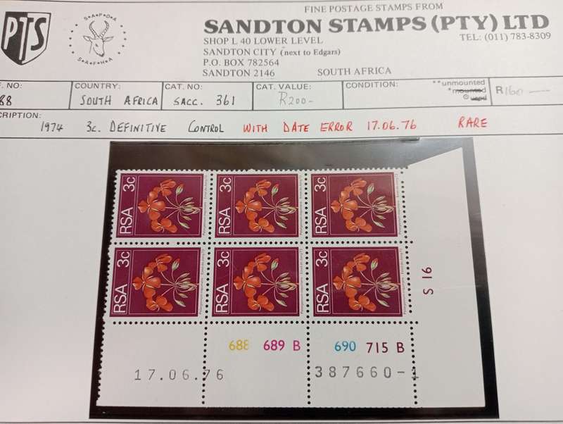 RSA- SCARCE 3c WITH THE " DATE ERROR- 17.06.76  " SUPERB UMM