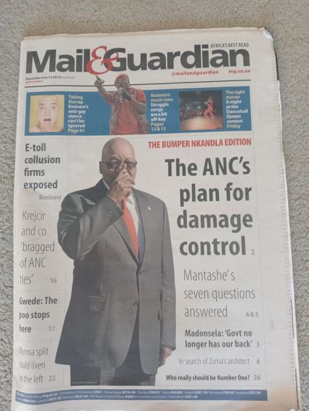 EXTREMELY SCARCE 5 DIFFERENT " MANDELA NEWSPAPERS 2013 " UNREAD AS NEW-ALL PARTS INCLUDED !!