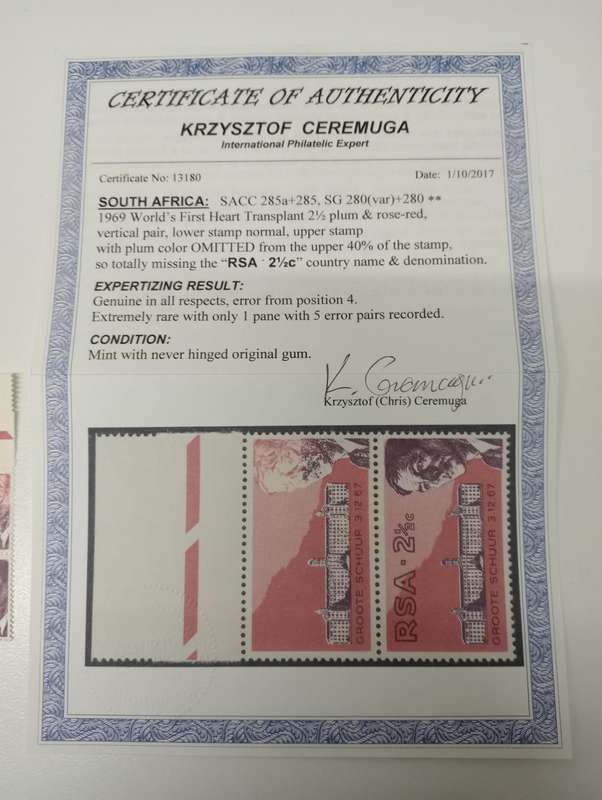 PROBABLY ONE OF THE MOST RARE OF RSA ERRORS BARNARD " MISSING PURPLE AND BLACK " WITH CERTIFICATE