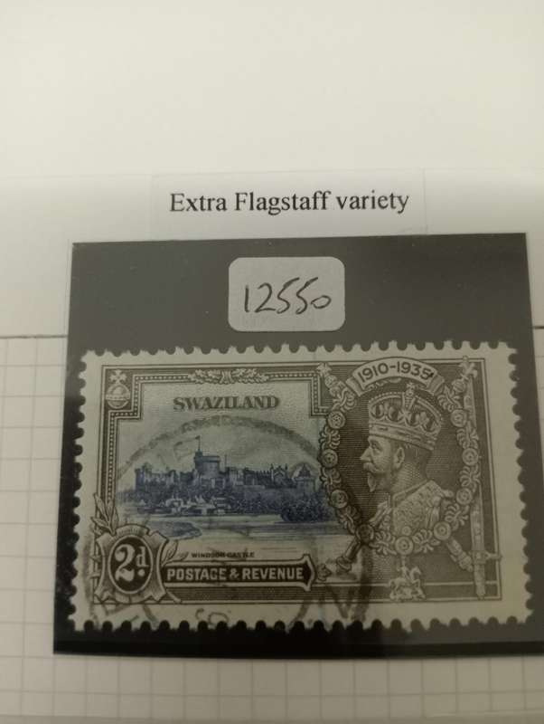 SWAZILAND-1935 VERY SCARCE " EXTRA FLAGSTAFF " with TICKET very fine used CLEAR FLAW !! R6600.00