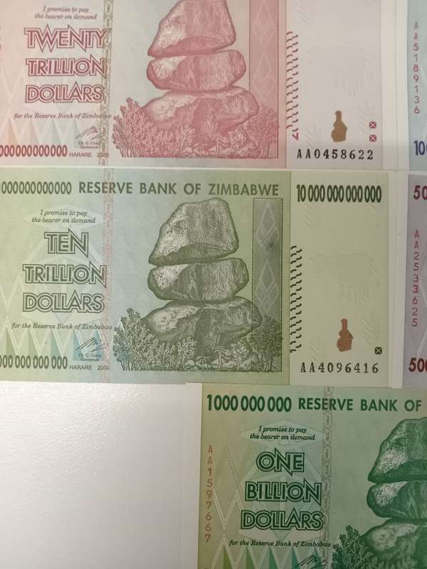 ZIMBABWE-THE VERY SCARCE SET OF AA PREFIX NOTES TO 100 TRILLION DOLLARS