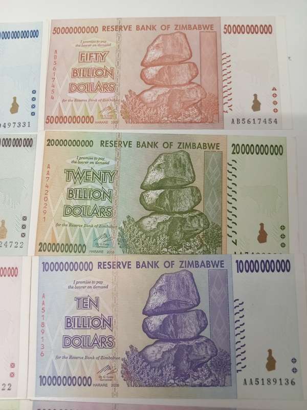 ZIMBABWE-THE VERY SCARCE SET OF AA PREFIX NOTES TO 100 TRILLION DOLLARS