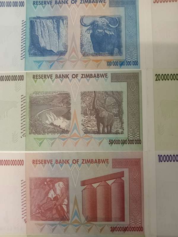 ZIMBABWE-THE VERY SCARCE SET OF AA PREFIX NOTES TO 100 TRILLION DOLLARS