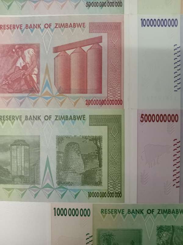 ZIMBABWE-THE VERY SCARCE SET OF AA PREFIX NOTES TO 100 TRILLION DOLLARS