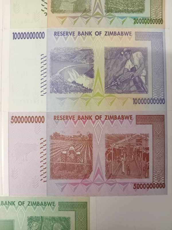 ZIMBABWE-THE VERY SCARCE SET OF AA PREFIX NOTES TO 100 TRILLION DOLLARS