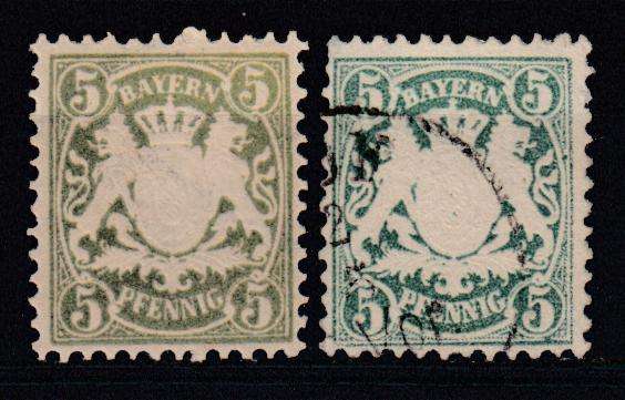 BAVARIA- 1876 RARE  MICHEL 38c  R 23 300.00  " GREY OLIVE GREEN " SUPERB MINT  NORMAL USED INCLUDED