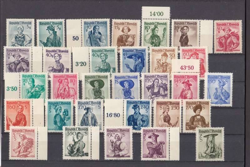 AUSTRIA-1948 COSTUMES  SG1140 ETC MOSTLY VFM,SOME UMM ODD GUM THIN  R3120.00