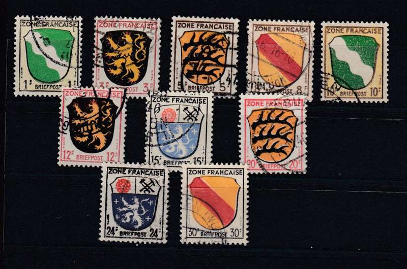 GERMANY-FRENCH ZONE ARMS SET WITH THE SCARCE 10pfg SGF5   R2250.00
