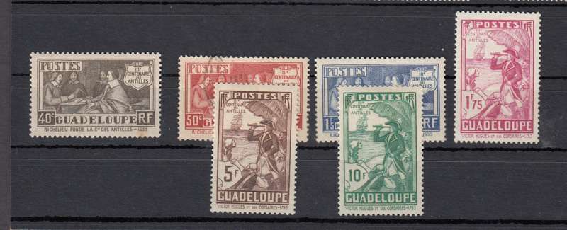 FRENCH-GUADELOUPE-1935 scarce fresh set very fine mint light h.r. 1.5F no gum 50c vfu.  R2400.00