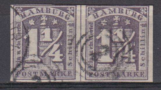 HAMBURG-1864 VERY SCARCE SG 11 SUPERB USED PAIR  R8100.00 WATERMAKED