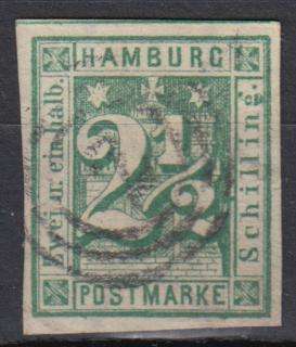 HAMBURG-1864 SG 18 SUPERB USED    R5600.00   WATERMARKED AND SIGNED !
