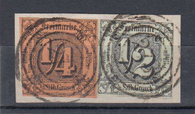 THURN & TAXIS- VERY SCARCE  SG 1 + 4      SUPERB ON PIECE  R2110.00+