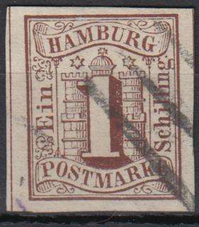 HAMBURG-1859  SG 2 SUPERB USED   R4050.00   WATERMARKED-GENUINE AND SIGNED !