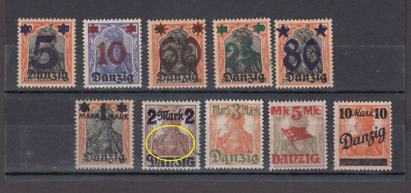 DANZIG-VFM LOT-SG37A PART DOUBLING OF OVERPRINT-DOUBLE IS RARE AND LISTED IN MICHEL !!
