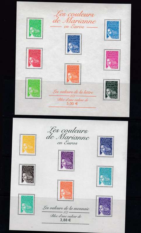 FRANCE-2002 SCARCE SUPERB UMM SHEETS EURO VALUES !!  R2010.00