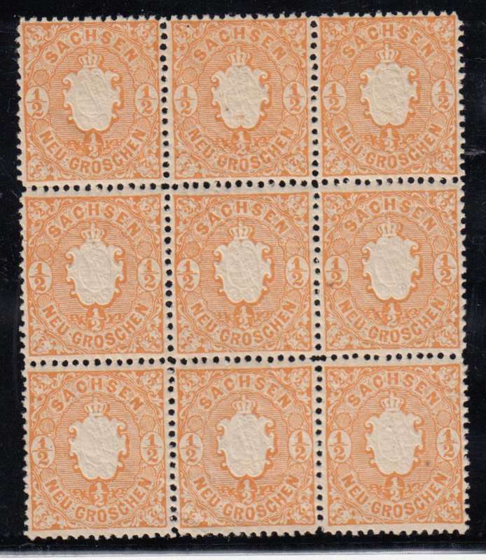 SAXONY-1863 LOVELY umm block of 9 original gum