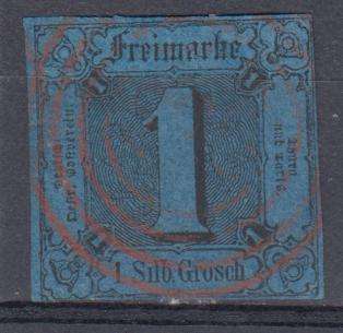 THURN & TAXIS-1852 SG 5 SCARCE RED CANCEL  QUALITY SUPERB USED   R2920.00   SEE BACK BELOW