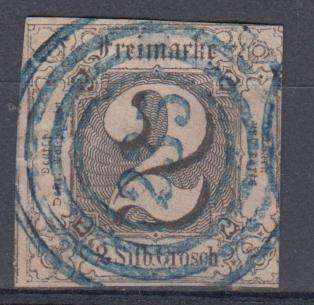 THURN & TAXIS-1852 SG 8 SCARCE BLUE CANCEL  QUALITY SUPERB USED    SEE BACK BELOW
