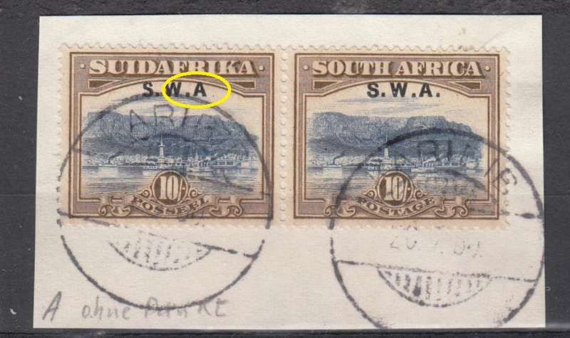 SWA-VERY SCARCE 10/ PAIR SHOWING " MISSING STOP AFTER A " VERY UNUSUAL USED   R14 200.00