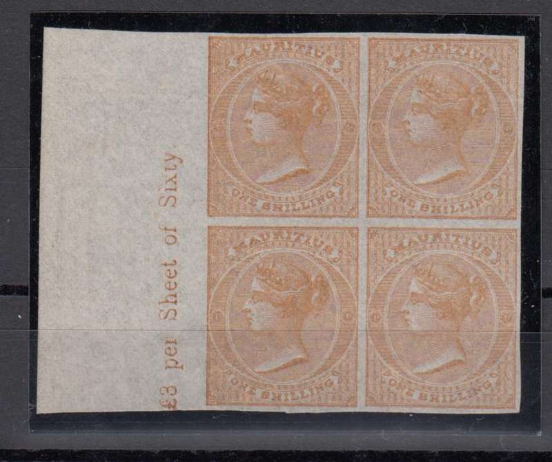 MAURITIUS-RARE 1860/3 IMPINATUR PLATE PROOF BLOCK SUPERB UNUSED -SEE BACK BELOW