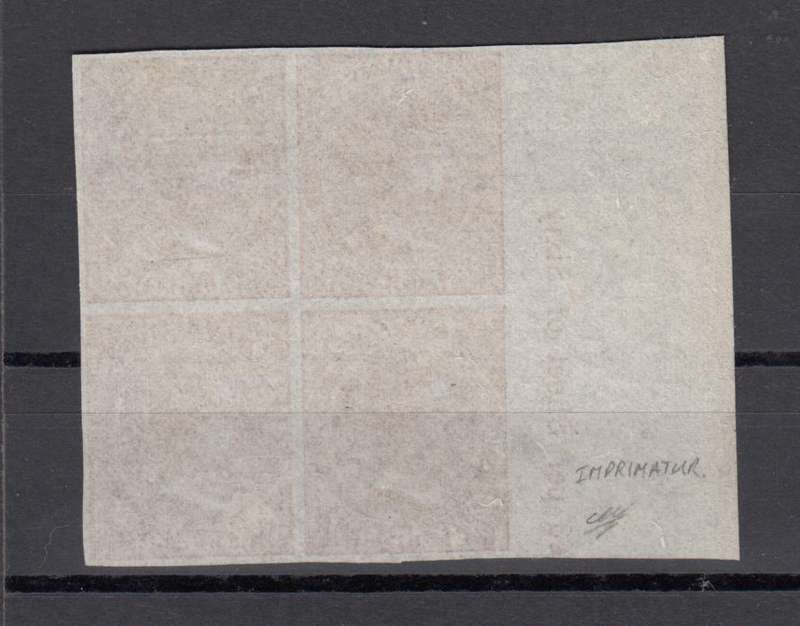 MAURITIUS-RARE 1860/3 IMPINATUR PLATE PROOF BLOCK SUPERB UNUSED -SEE BACK BELOW