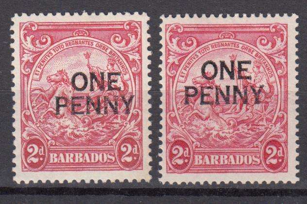 BARBADOS-KGVI BOTH PERFS ON THIS OVERPRINT,VFM-LIGHT H.R.