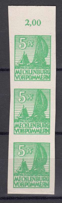 GERMANY-ZONES SCARCE MICHEL 32 THICK PAPER STRIP UMM !!! SELDOM SEEN