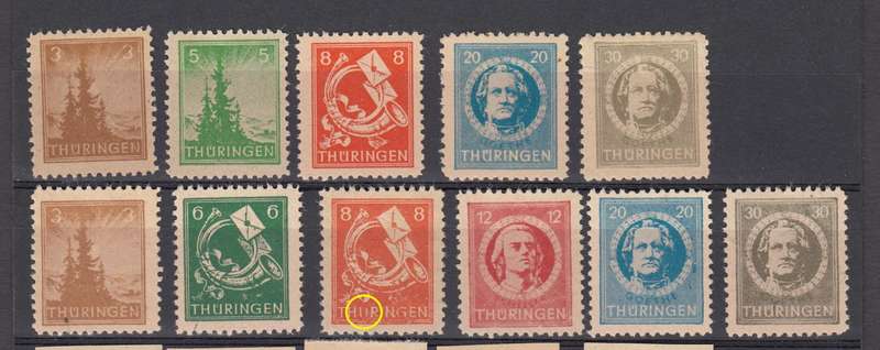 THÜRINGEN-1945 VERY SCARCE BOTH GUM TYPES vfm Michel 96Ay error missing E in the U