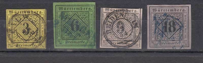 WURTEMBERG-1851 RARE FIRST ISSUES VFU SG9 IS RARE SO NICE  1380 GBP OR  R33 120.00
