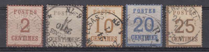ALSACE & LORRAINE 1870 RARE  SUPERB USED TYPE II MICHEL 2,4,5,6,AND 7  R47 400.00 !!!
