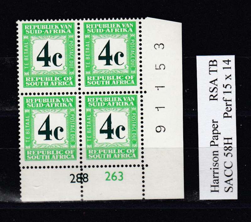 RSA-POSTAGE DUE BLOCK 4c SCARCE SACC 58H  SUPERB UMM   CONTROL BLOCK  R3200.00