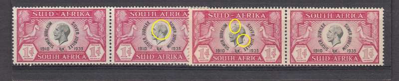 UNION-1935 cleft scull plus other varieties " spots on edge one perf holding.
