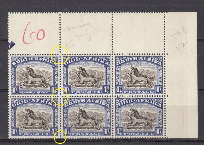 UNION-VERY SCARCE 1 SHILLING UMM BLOCK MISSING CORNER PERF`S AS PER SCAN !!