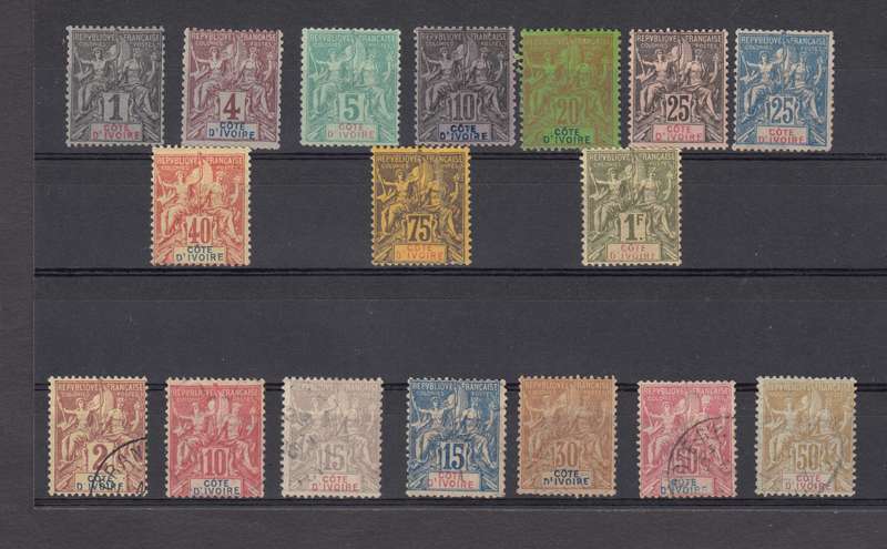 FRENCH IVORY COAST VERY SCARCE SET 1892 TOP ROW VFM REST VFU  R14 500.00