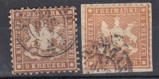 WURTTEMBERG-1857 SG 15  VERY SCARCE  BOTH SHADES,YELLOW BROWN ON PIECE !! VFU    R9600.00