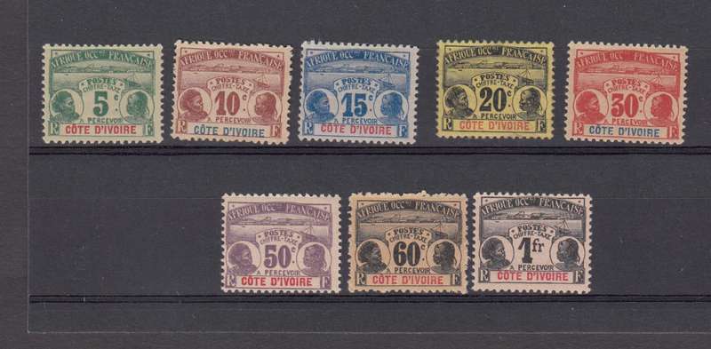 FRENCH-IVORY COAST 1906 SCARCE POSTAGE DUES MOSTLY VFM-H.R.  R2180.00