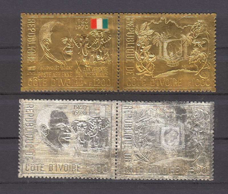 FRENCH-IVORY COAST VERY SCARCE " GOLD AND SILVER " PAIRS SUPERB MINT-LIGHT H.R.  R2920.00