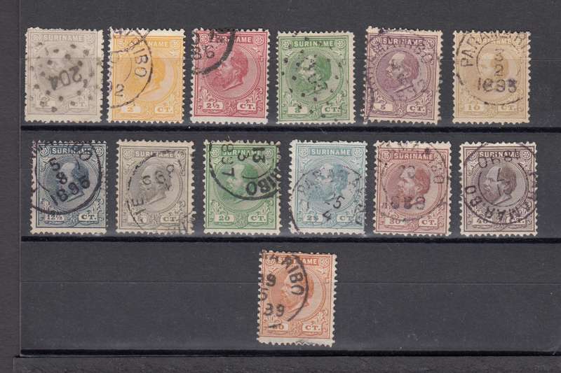 SURINAME- 1875 SET TO 50c SUPERB AND SCARCE USED   R6800.00 PLUS      SEE BACKS BELOW